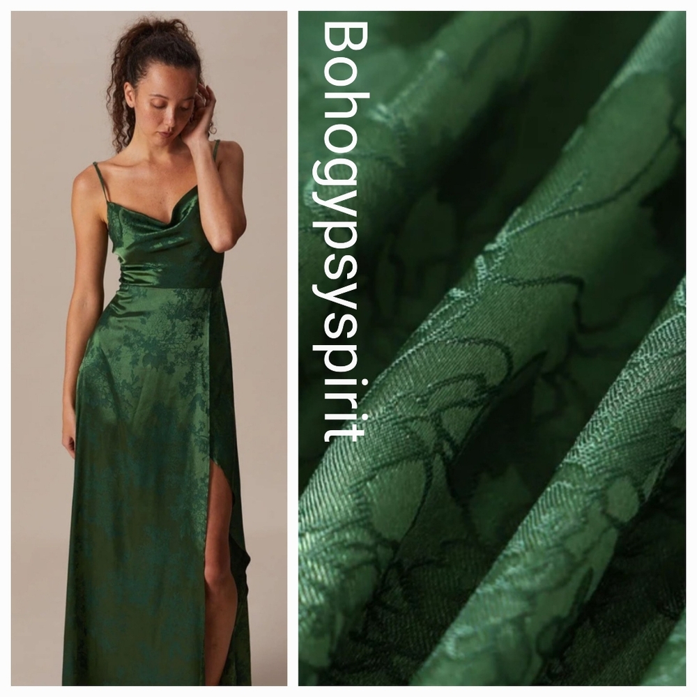 NWT Rihoas Green Cowl Neck JacquardSatin Maxi Dress, Small - Picture 3 of 14